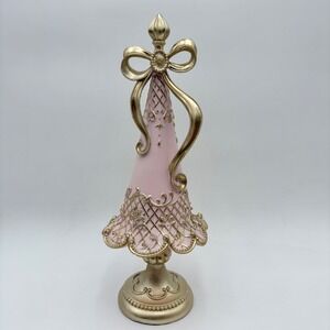 Elegant Pink and Gold Decorative Christmas Tree Accent with Bow Tabletop Decor